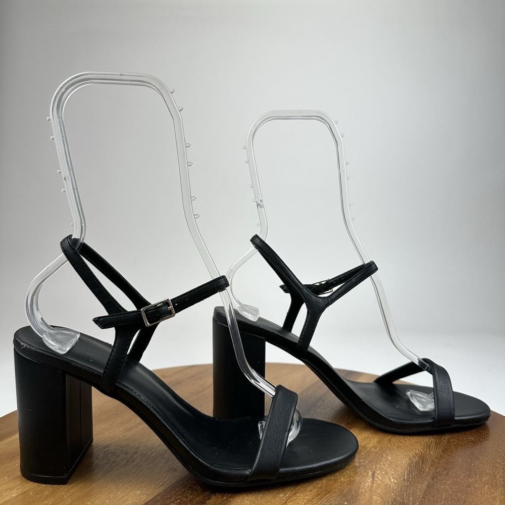 Womens BP Lexy Black Faux Leather Heeled Strappy Ankle Strap Sandals Size 8 M